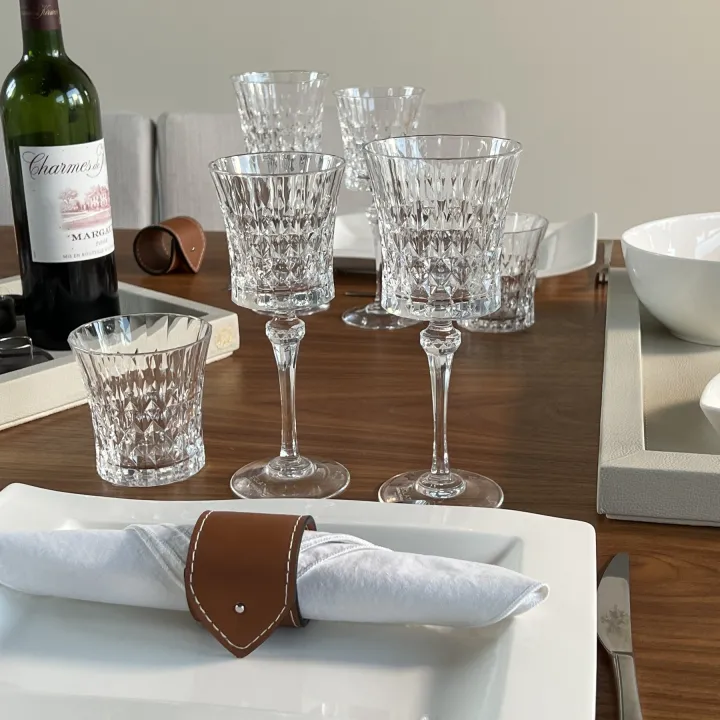 Visual LEATHER NAPKIN RING WITH BUTTON CLOSURE - PER PAIR