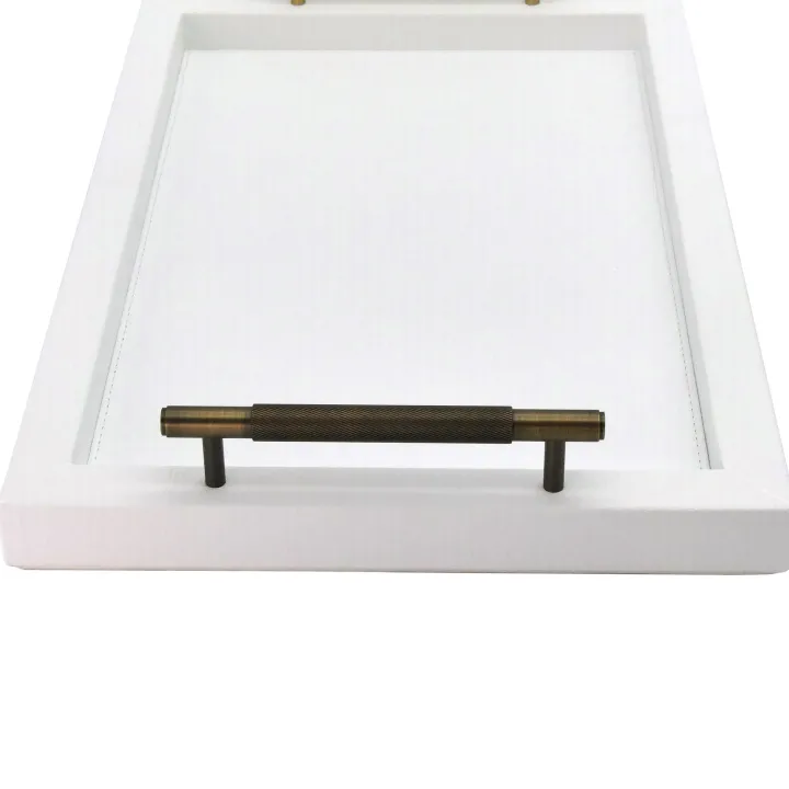 Visual RECTANGULAR TRAY WITH SOLID BRASS HANDLES BRONZE FINISH - COVERED IN GRAINED LEATHER