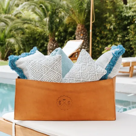RECTANGULAR VEGETABLE TANNING LEATHER BASKET