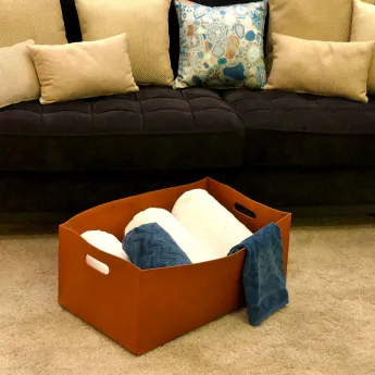 RECTANGULAR VEGETABLE TANNING LEATHER BASKET