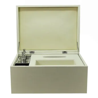 LUXURIOUS WOOD BOX & LIQUID DISPENSER COVERED IN LEATHER