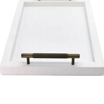 PLATEAU RECTANGULAIRE AVEC POIGNÉES EN LAITON FINITION BRONZE - GAINE EN CUIR GRAINÉ