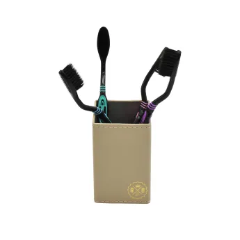 SQUARE STAINLESS STEEL TOOTHBRUSH HOLDER COVERED IN LEATHER