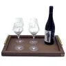 Visual RECTANGULAR TRAY WITH GOLDEN BRASS HANDLES- COVERED IN GRAINED LEATHER 