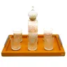 Visual RECTANGULAR TRAY WITH HEXAGONAL CHROME HANDLES- COVERED IN GRAINED LEATHER